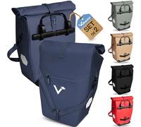 Valkental - Borsa da bicicletta 2in1 in plastica riciclata | Borsa portabagagli impermeabile 100% | Scomparto laptop, volume 23-28L | Ideale per ciclismo e viaggi (Blu, Set da 2 pezzi)