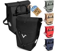 Valkental - Borsa da bicicletta 2in1 in plastica riciclata | Borsa portabagagli impermeabile 100% | Scomparto laptop, volume 23-28L | Ideale per ciclismo e viaggi (Nero, Set da 2 pezzi)