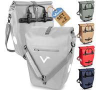 Valkental - Borsa da bicicletta 2in1 in plastica riciclata | Borsa portabagagli impermeabile 100% | Scomparto laptop, volume 23-28L | Ideale per ciclismo e viaggi (Grigio riflettente, Set da 2 pezzi)