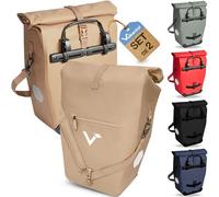 Valkental - Borsa da bicicletta 2in1 in plastica riciclata | Borsa portabagagli impermeabile 100% | Scomparto laptop, volume 23-28L | Ideale per ciclismo e viaggi (Beige, Set da 2 pezzi)