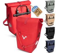 Valkental - Borsa da bicicletta 2in1 in plastica riciclata | Borsa portabagagli impermeabile 100% | Scomparto laptop, volume 23-28L | Ideale per ciclismo e viaggi (Rosso, Set da 2 pezzi)