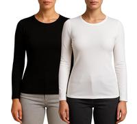 Valko Maglia Termica Donna Manica Lunga - Abbigliamento Termico Donna Caldo ed Elasticizzato con Interno Felpato (Nero-Bianco, M)