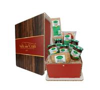 Valle del Crati Cesto Regalo di Natale con 8 Prodotti | Cestino Natalizio con Nduja, Peperoncino Calabrese, Formaggio, Dolce ai Fichi, Funghi, Creme, Sottoli ed altro | Cestino di Natale