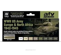 Vallejo- Farb, Seconda Guerra Mondiale Esercito USA Nordafrika, 1942-1945 AV Model Air Set-US Army Europe & N.Africa, 71625