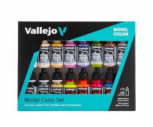 Vallejo Model Color Wargame Special 70257, set 16 colori acrilici da 18 ml per wargame e miniature: 11 Model Color con argento e oro, più 5 fluo, flaconi con contagocce