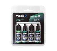 Vallejo Pintura True Metallic DUSKEN GREEN Set di 4 Colori per Metalli, Include BASE, LIGHT, SHADE e AIRBRUSH, Sistema BSL, Risultati Consistenti e Adattabili.