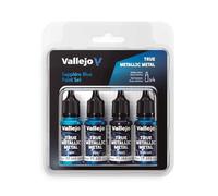 Vallejo Pintura True Metallic Metal Set, 4 Colori per Metalli, Include BASE, LIGHT, SHADE e AIRBRUSH, Sistema BSL, Risultati Consistenti e Adattabili.