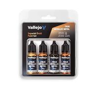 Vallejo Set di 4 Colori Metallici per Pittura Metalli, Include BASE, LIGHT, SHADE e AIRBRUSH, Risultati Consistenti e Adattabili, Imperial Gold.