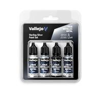 Vallejo Set di 4 Colori Metallici Veri in Argento, Ideale per Pittura su Metallo, Include BASE, LIGHT, SHADE e AIRBRUSH, Sistema BSL per Risultati Coerenti.
