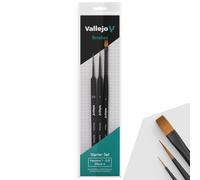Vallejo - Starter Set | Hobby Brush Kit | Setole sintetiche Flagged | Serie di precisione 1, 3/0 ed effetti n. 4 | Manici in legno leggeri ed ergonomici | Ideale per lavori di dettaglio acrilico
