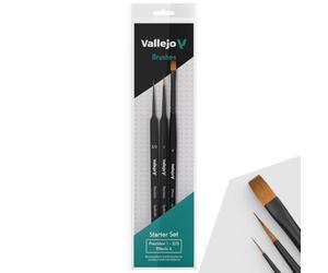 Vallejo - Starter Set | Hobby Brush Kit | Setole sintetiche Flagged | Serie di precisione 1, 3/0 ed effetti n. 4 | Manici in legno leggeri ed ergonomici | Ideale per lavori di dettaglio acrilico