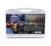 Vallejo True Metallic Metal - Valigetta con collezione completa di 80 colori, 20 famiglie cromatiche, pennelli e figure esclusive per pittura e aerografia