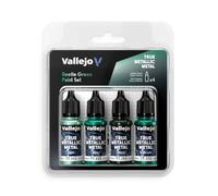 Vallejo True Metallic Metal - Set Beetle Green - Pittura Acrilica Metallizzata per Miniature - 4 Flaconi da 18 ml (Light, Base, Shade, Airbrush)