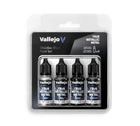 Vallejo True Metallic Metal - Set Obsidian Black - Pittura Acrilica Metallizzata per Miniature - 4 Flaconi da 18 ml (Light, Base, Shade, Airbrush)