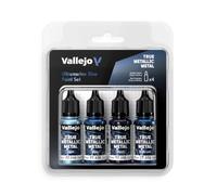 Vallejo True Metallic Metal - Set Ultramarine Blue - Pittura Acrilica Metallizzata per Miniature - 4 Flaconi da 18 ml (Light, Base, Shade, Airbrush)