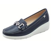 Valleverde 11053 Nappa Blu Mocassini Classico con Zeppa per Donna in Pelle Zeppa Bassa (Taglia 38)