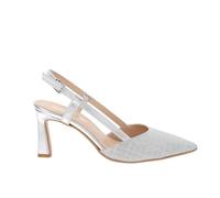 Valleverde 19150 Slingback Cerimonia Donna Pelle Laminata Argento Tacco Stiletto 9Cm Suola Gomma