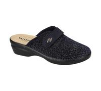 Valleverde 25232 Pantofole Casa Camera Donna Tessuto Navy Tacco Zeppa 4Cm Suola Gomma