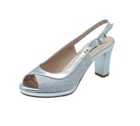 Valleverde 28344 Silver Sandali eleganti con tacco alto per donna in tessuto brillantinato (Taglia 38)