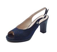 Valleverde 28345 Blu Sandali eleganti con tacco alto per donna in tessuto brilla