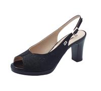 Valleverde 28345 Nero Sandali eleganti con tacco alto per donna in tessuto brill