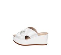 Valleverde 32600 Sandali Ciabatte Donna Pelle Bianco Argento Tacco Zeppa 7Cm Suola Sintetico