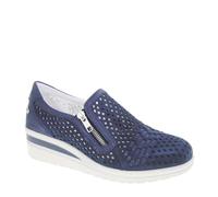Valleverde 36213 Mocassini Casual Donna Scamosciato Blu Tacco Zeppa 5Cm Suola Gomma