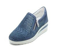 Valleverde VD350W Mocassini Casual Donna Scamosciato Blu Tacco Zeppa 4Cm Suola Gomma