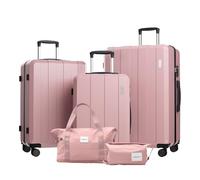 Vallsero Set di valigie, trolley, valigia da viaggio, 5 pezzi, ABS, lucchetto TSA, include 1 borsa da viaggio e 1 beauty case, 4 ruote, manico telescopico in alluminio (oro rosa)