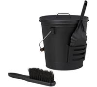 Valo Set di 3 secchi per cenere, con secchio, pala e scopa, secchio per carbone, camino, cenere, 15 litri, nero) VK000508