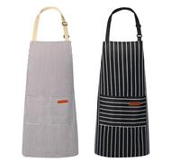 VALOME Confezione da 2 grembiuli da cucina, per ristorante, con tracolla regolabile, 2 tasche, grembiuli da chef per cucinare, Nero e marrone.