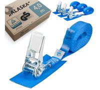 valonic ALASKA, 4x 4m cinghie di tensione con cricchetto, 25mm, 800 Kg, imbottite, certificate TÜV Rheinl. e GS, EN 12195-2 - cinghia di tensione in due pezzi, per moto, portamoto blu