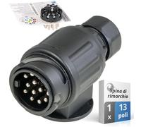 valonic Spina di rimorchio a 13 Poli - incl. Modello di Cablaggio - Carrello per Auto rimorchio, Spina per roulotte, per portabici e portamoto, Nero
