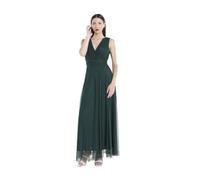 VALORIALUXE Abito Lungo da Cerimonia Donna in Tulle Elasticizzato con Scollo a V - Made in Italy (IT, Testo, L, Regular, Regular, Verde Bosco)