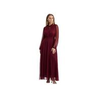 VALORIALUXE Abito Lungo Elegante Donna in Tulle - Collo Alto con Scollo a Goccia, Maniche Trasparenti, Vita Segnata - Vestito da Cerimonia, Festa ed Eventi (IT, Testo, S, M, Regular, Regular, Vino)