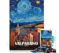 Valparaiso Cile Notte stellata Puzzle artistico da 1000 pezzi per adolescenti Stimola la mente Divertimento Taglio di alta precisione Attività rilassante Pausa mentale (38x26cm)