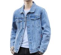 Valtorixia Giacca in denim classica da uomo, stile casual, slim fit, giacca di jeans, giacca da camionista, in denim sdrucito e strappato, con buchi, XXL