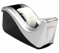 Value Desktop Tape Dispenser, Attached 1" core, Black/Silver