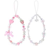 ValueBargain Set di 2 ciondoli per cellulare, perle corte, design Y2K, perline in resina e perle sintetiche con cinturino regolabile da 20 cm, per smartphone, fotocamere e chiavi come set regalo alla