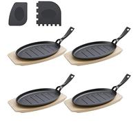 valuents 27 cm - mini padella di ghisa include sottopentola di legno 32 cm - set di 4 padelle in ghisa +Più: 2 raschiatori