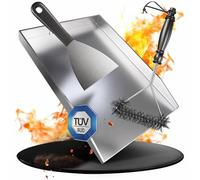 valuents® Piastra grill Plancha in acciaio inossidabile spesso e antiruggine, 44,5 x 26 cm, adatta per barbecue a gas e griglia a carbonella + Plus: spazzola e spatola per grill