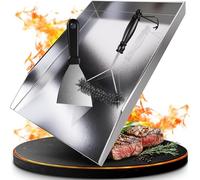 valuents Piastra per barbecue Plancha in acciaio inox spesso e antiruggine, 40 x 30 cm, adatta per barbecue a gas e barbecue a carbone + PLUS: spazzola e spatola per barbecue