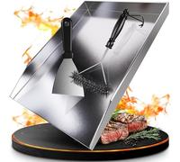 valuents Piastra per barbecue Plancha in acciaio inox spesso e inossidabile, 25 x 35 cm, adatta per barbecue a gas e barbecue a carbone + PLUS: spazzola e spatola per barbecue