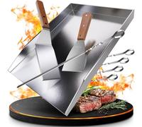 Valuents Piastra Plancha in acciaio inox spesso e antiruggine, 40 x 30 cm, barbecue adatta per barbecue a gas e a carbone + PLUS: spazzola e spatola