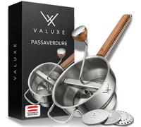 VALUXE® Passaverdure Acciaio Inox 2,3L con 3 Dischi - Passapomodoro Manuale | Passatutto manuale con manico in legno di quercia antiscivolo - 3 dischi grosso, medio e fine per salse, marmellate e passata