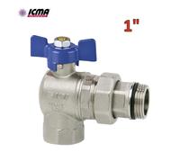 Valvola a sfera a squadra 1'' M-F con bocchettone passaggio totale leva blu