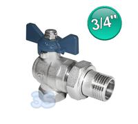 Valvola a sfera a squadra 3/4'' M-F con bocchettone passaggio totale leva blu