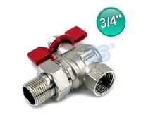 Valvola a sfera a squadra 3/4'' M-F con bocchettone passaggio totale leva rossa