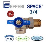 Valvola a sfera a squadra blu destra con bocchettone 3/4 per collettore Effebi