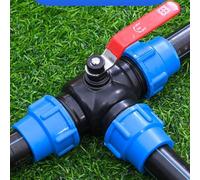 Valvola a sfera a T per tubi in PE con interruttore, nucleo in acciaio e plastica, valvola di distribuzione rapida a 3 vie, per irrigazione di giardini e fattorie (40 mm)